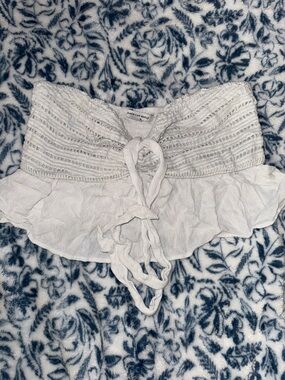 American Eagle Outfitters White Strapless Ruffle Tunic Top